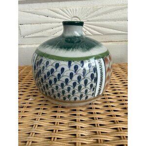 Vintage MCM Erandi Tonala Art Pottery Fat Bottom Vase Hand Painted